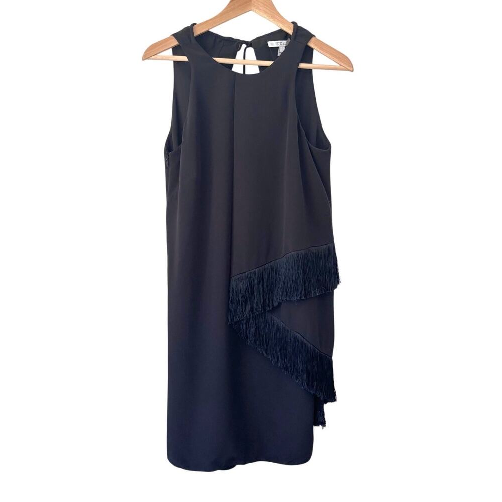 $595 10 Crosby Derek Lam 100% Silk Black Fringe Cocktail Dress Luxury Size 8